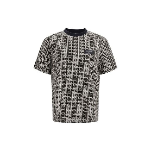 Balmain Men Jacquard T-Shirt With Pb Labyrinth Monogram